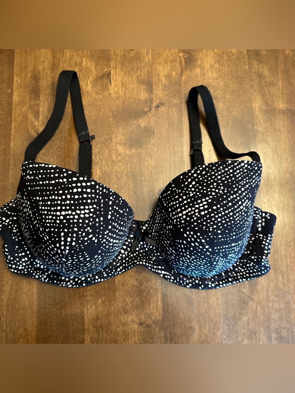 Ambrielle Bra 36D Cotton Push Up Demi Black White Comfy